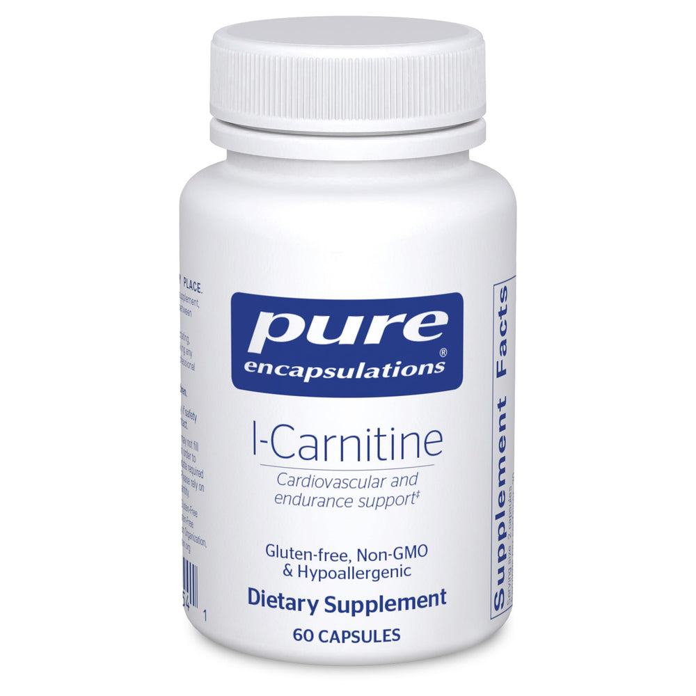 Pure Encapsulations L-Carnitine bottle shown, supporting energy metabolism and everyday endurance.