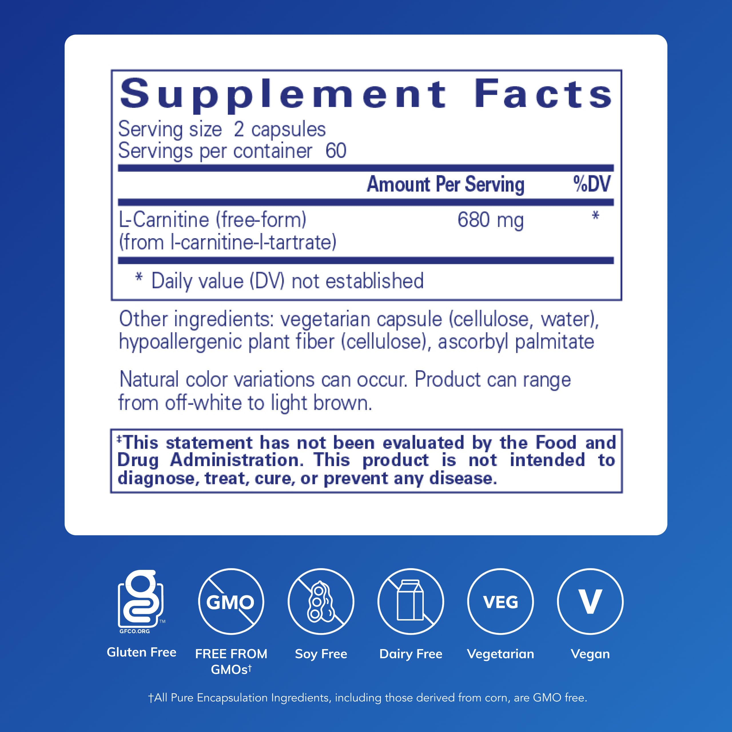 Pure Encapsulations L-Carnitine capsules-closeup for easy daily endurance support.