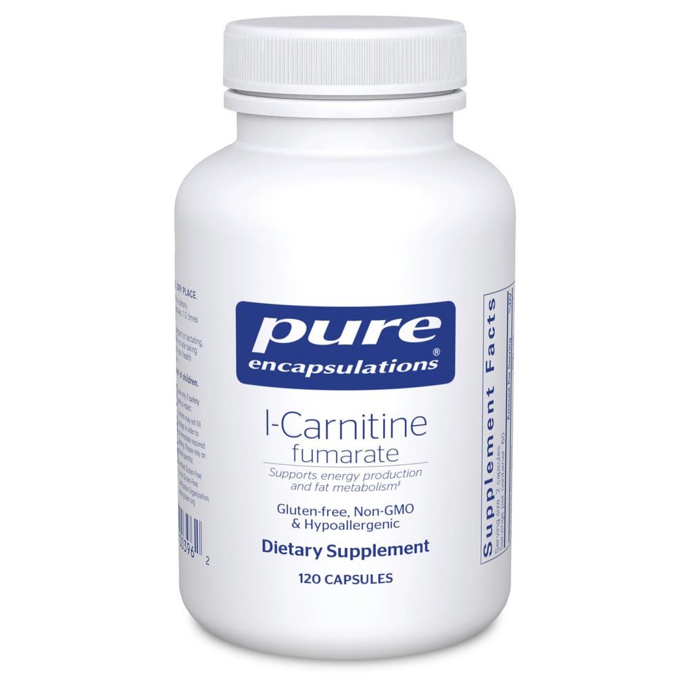 Pure Encapsulations L-Carnitine Fumarate bottle showcases premium capsules for cardiovascular support