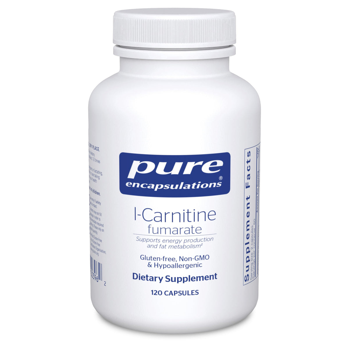Pure Encapsulations L-Carnitine Fumarate bottle showcases premium capsules for cardiovascular support