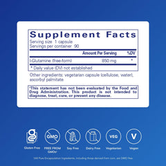 Close-up of Pure Encapsulations L-Glutamine capsules for lean muscle support.