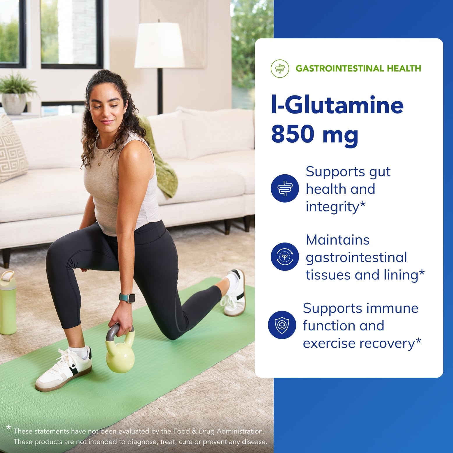 Label design of Pure Encapsulations L-Glutamine emphasizes purity and allergen-free formulation.