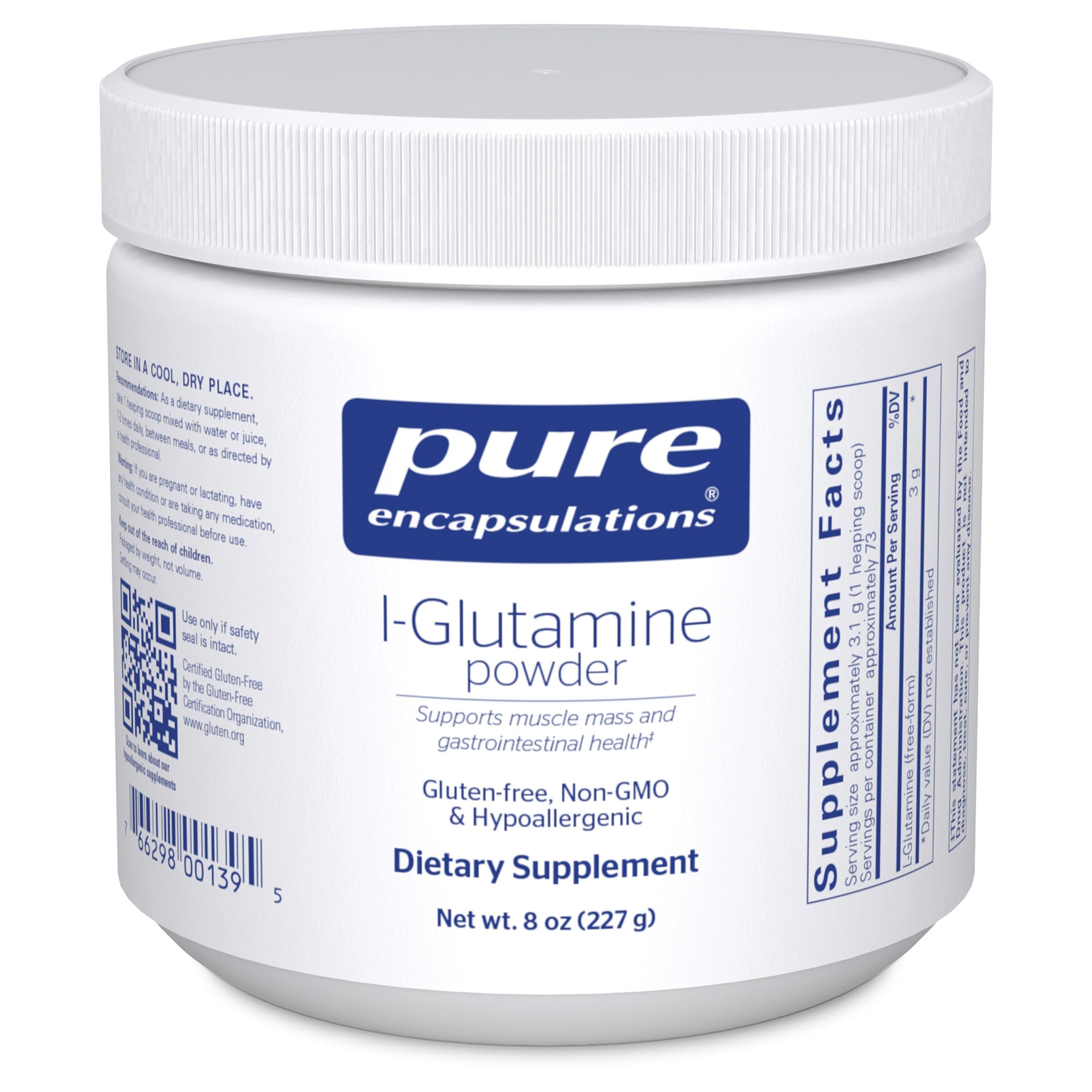 Pure Encapsulations L-Glutamine powder bottle ready for daily gut health support