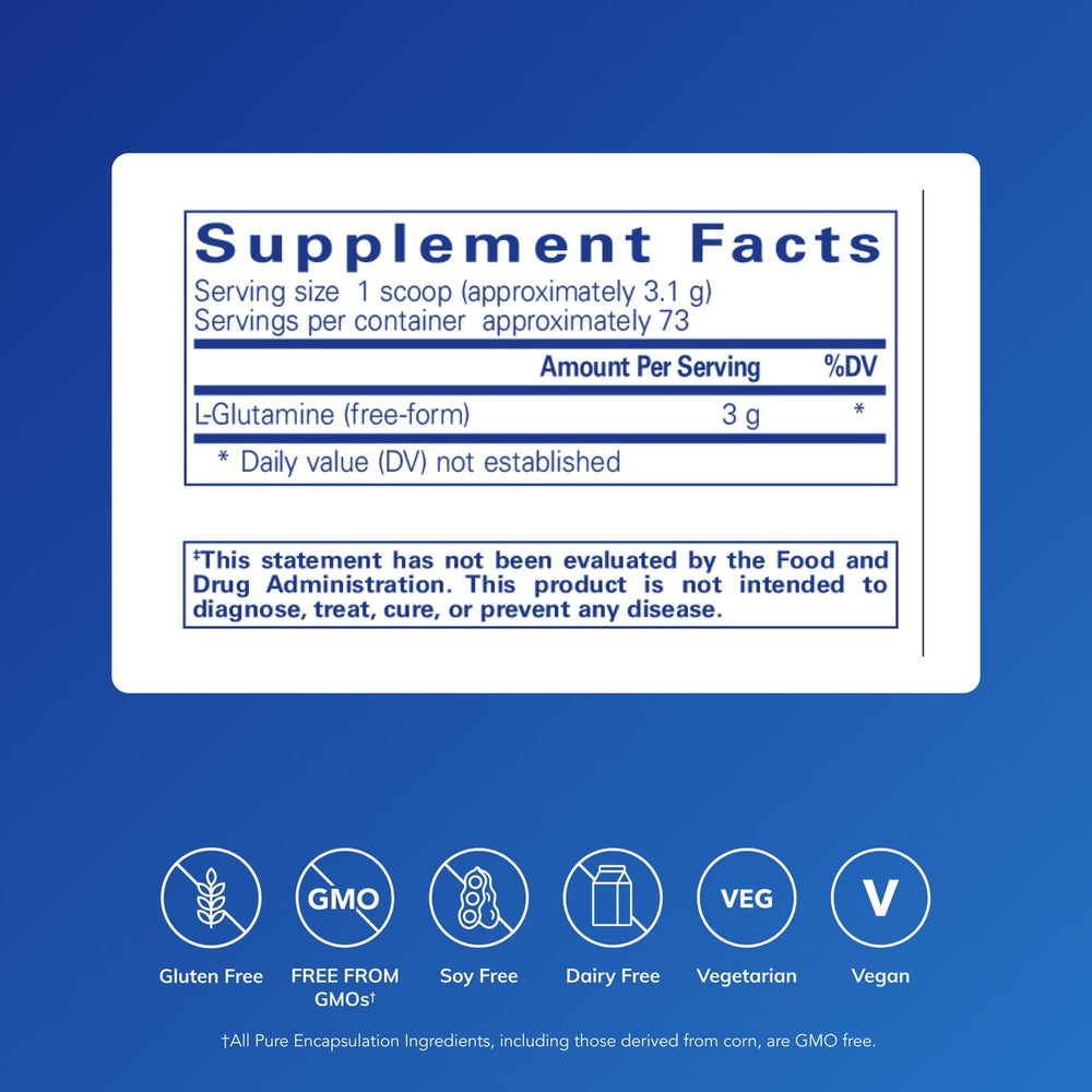 Pure Encapsulations L-Glutamine powder with scoop for convenient lean muscle maintenance