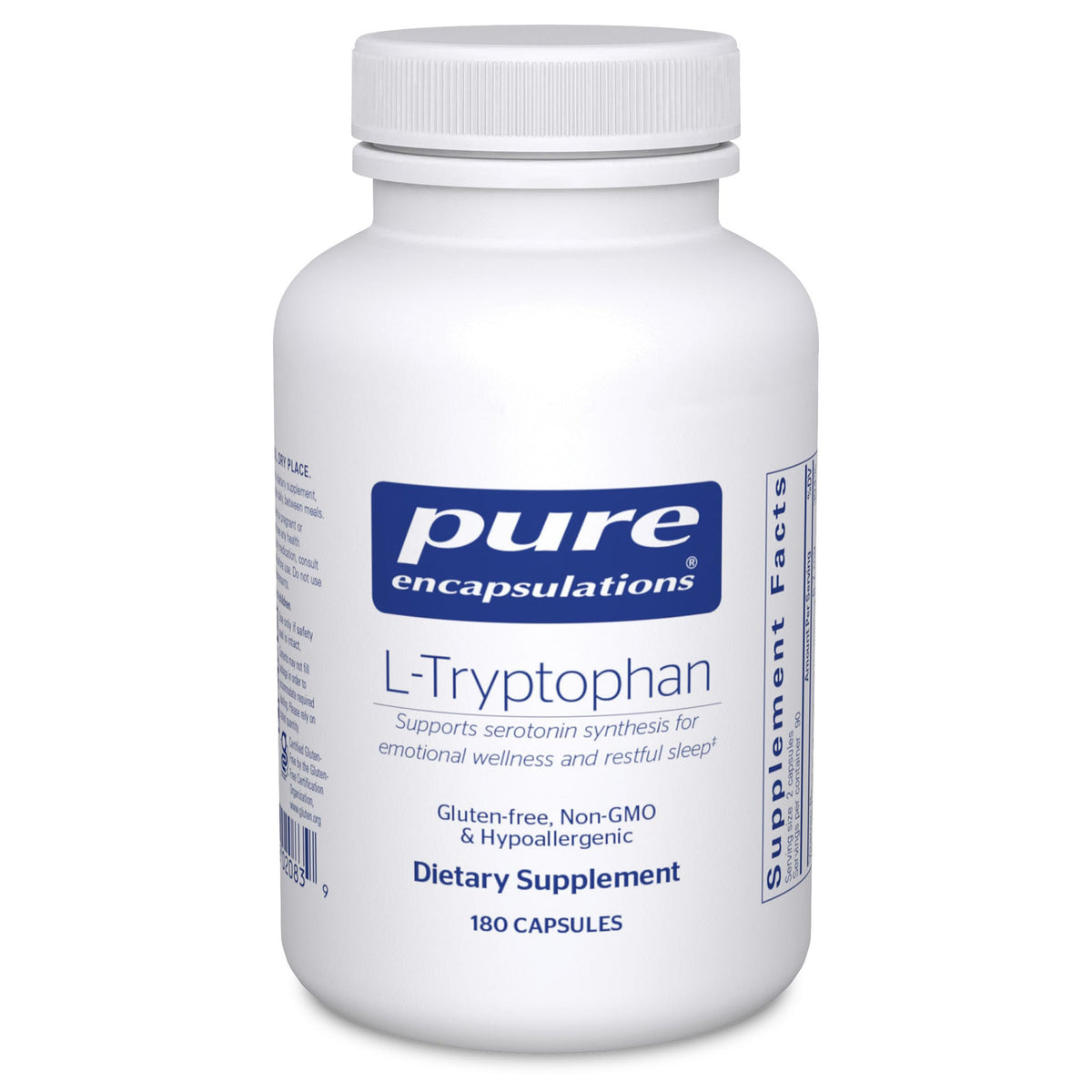 Pure Encapsulations L-Tryptophan bottle front promoting relaxation support