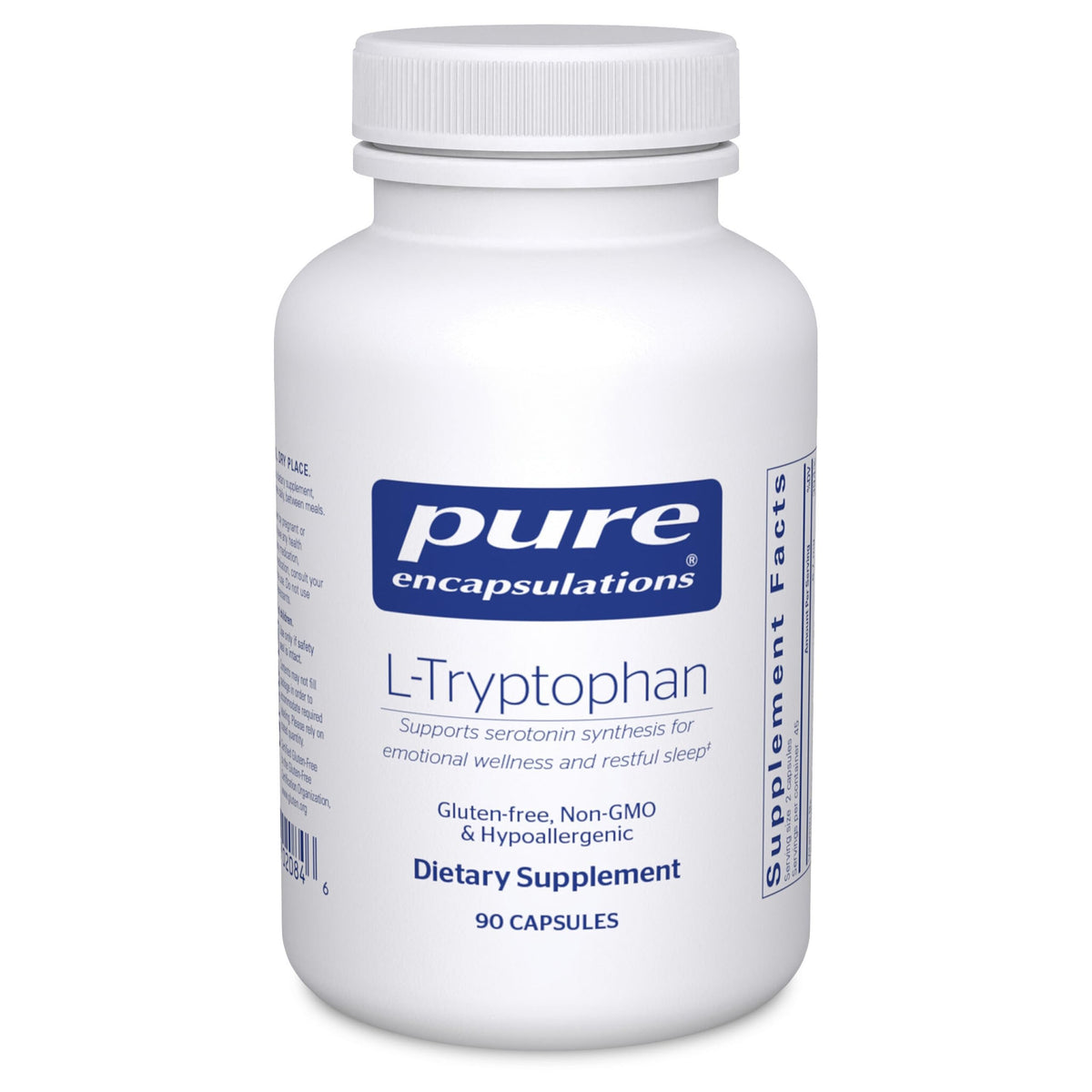 Pure Encapsulations L-Tryptophan bottle front highlighting premium quality for relaxation