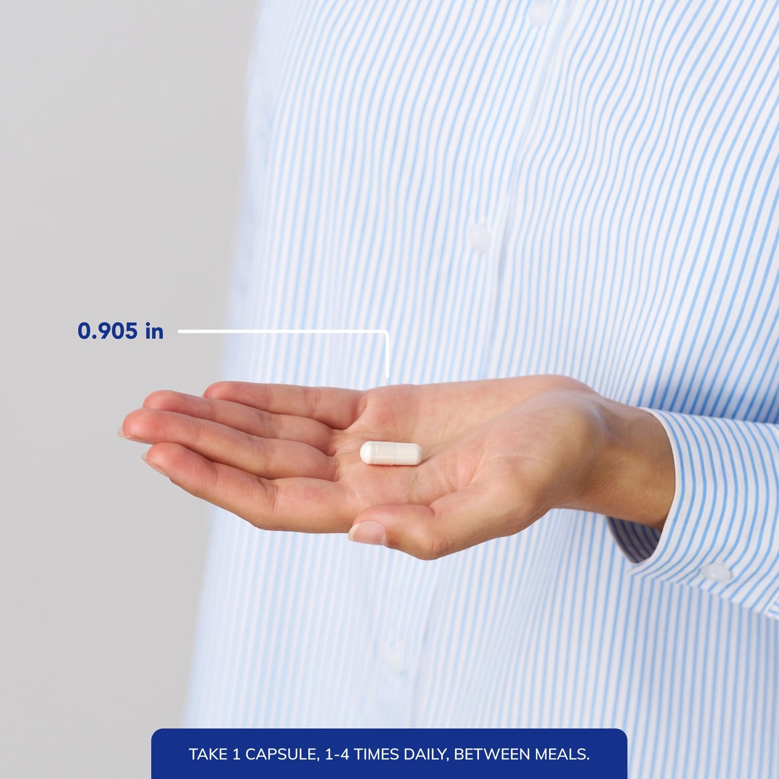 Pure Encapsulations bottle with water; easy to take between meals.