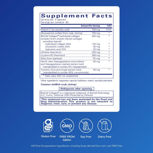 Ligament Restore capsules close-up emphasizing collagen support and lysine