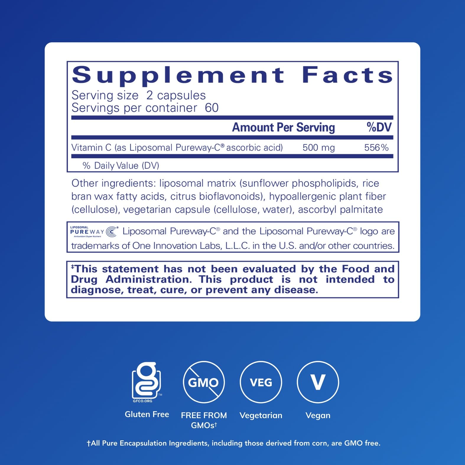 Close-up of Pure Encapsulations Liposomal Vitamin C capsules for convenient daily use.