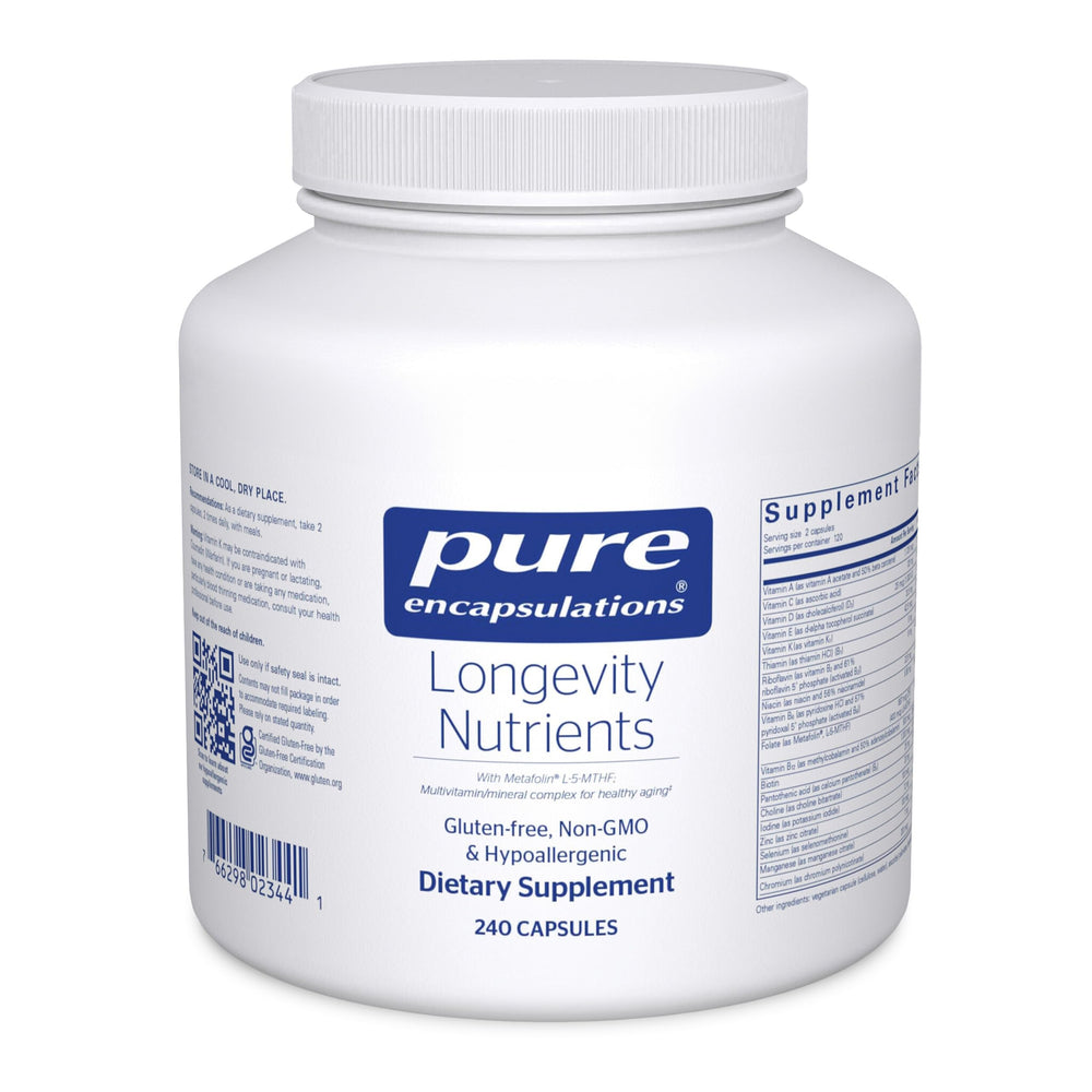 Pure Encapsulations Longevity Nutrients bottle front, healthy aging support