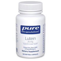 Pure Encapsulations Lutein 20 mg bottle front view supports macular health.