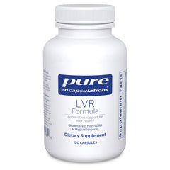 Pure Encapsulations LVR Formula bottle with label, suggesting liver support and antioxidant benefits.