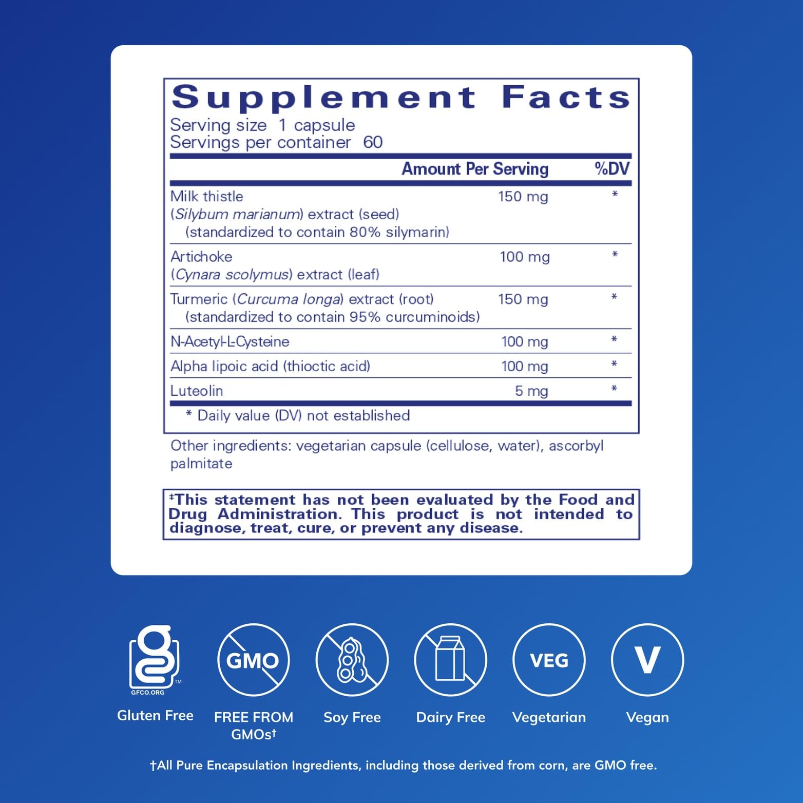 Pure Encapsulations LVR Formula label shows antioxidant blend for liver health