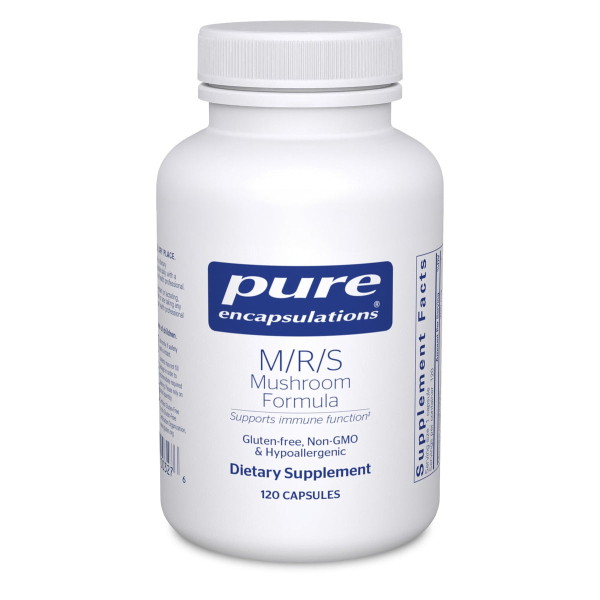 Pure Encapsulations M/R/S Mushroom Formula bottle supports daily immune health