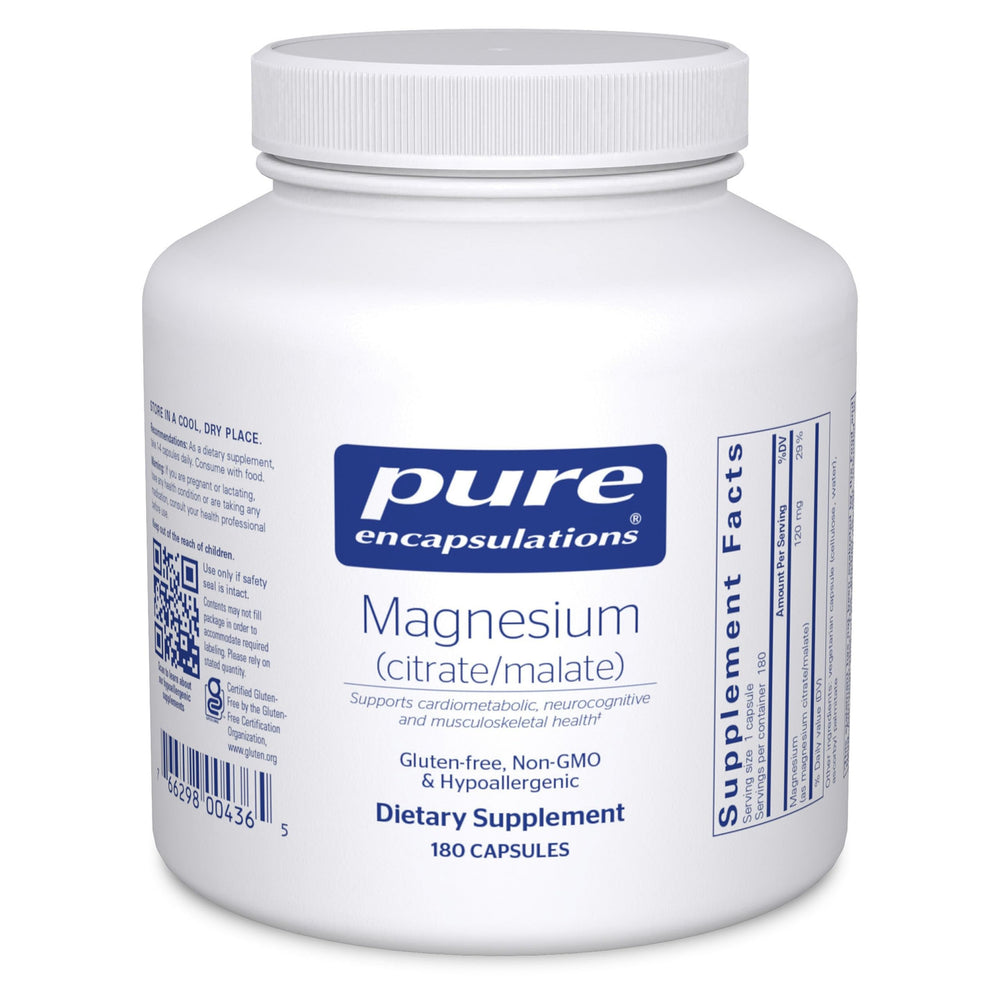 Pure Encapsulations Magnesium Citrate Malate bottle supports daily energy and metabolism