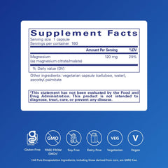 Close-up of Pure Encapsulations Magnesium Citrate Malate capsules for easy daily use