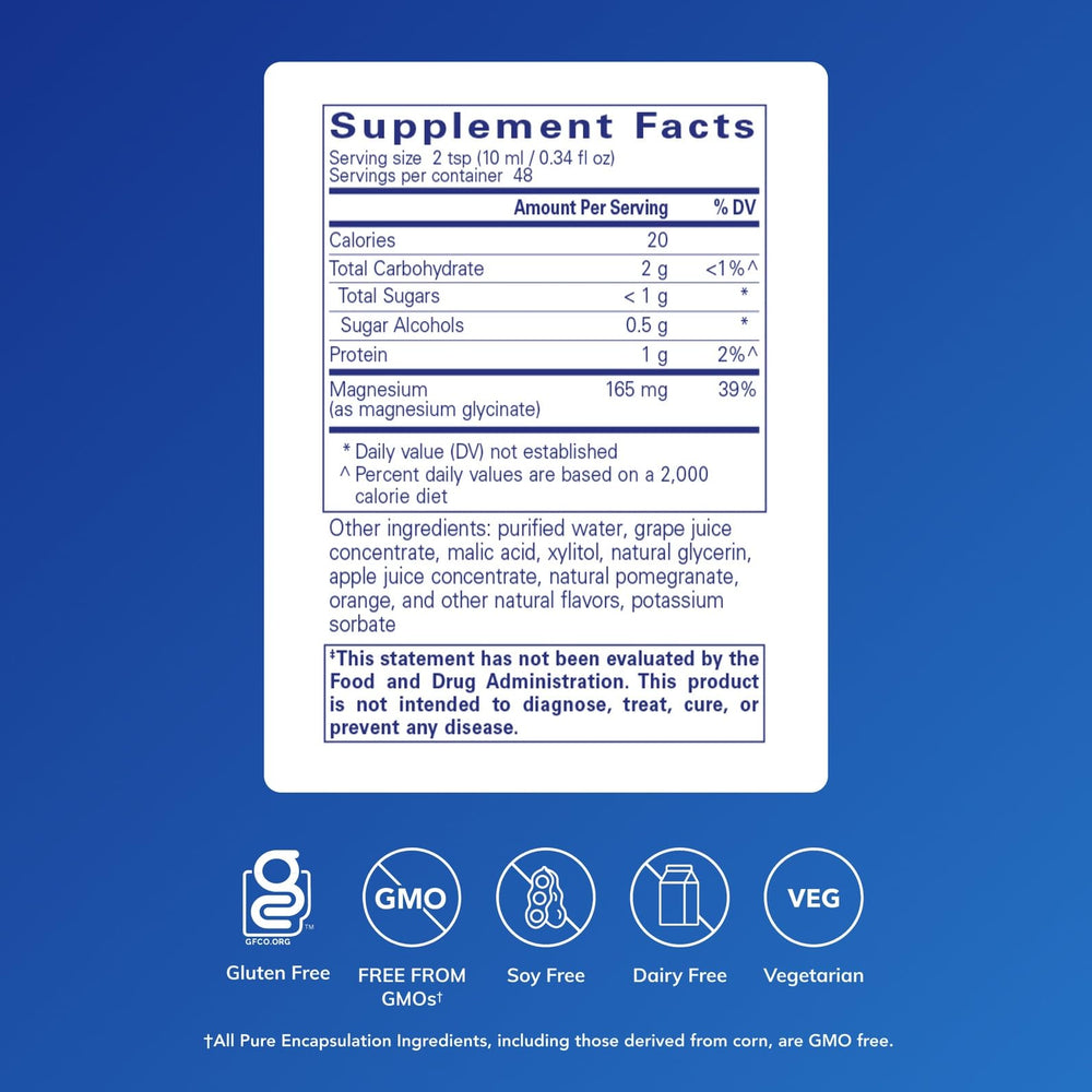 Pouring Pure Encapsulations Magnesium Glycinate Liquid for easy daily dosing.