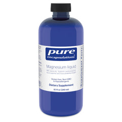 Pure Encapsulations Magnesium Liquid bottle pouring for easy daily dosing.