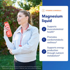 Pure Encapsulations Magnesium Liquid bottle label highlights ingredients and allergen-free formula.