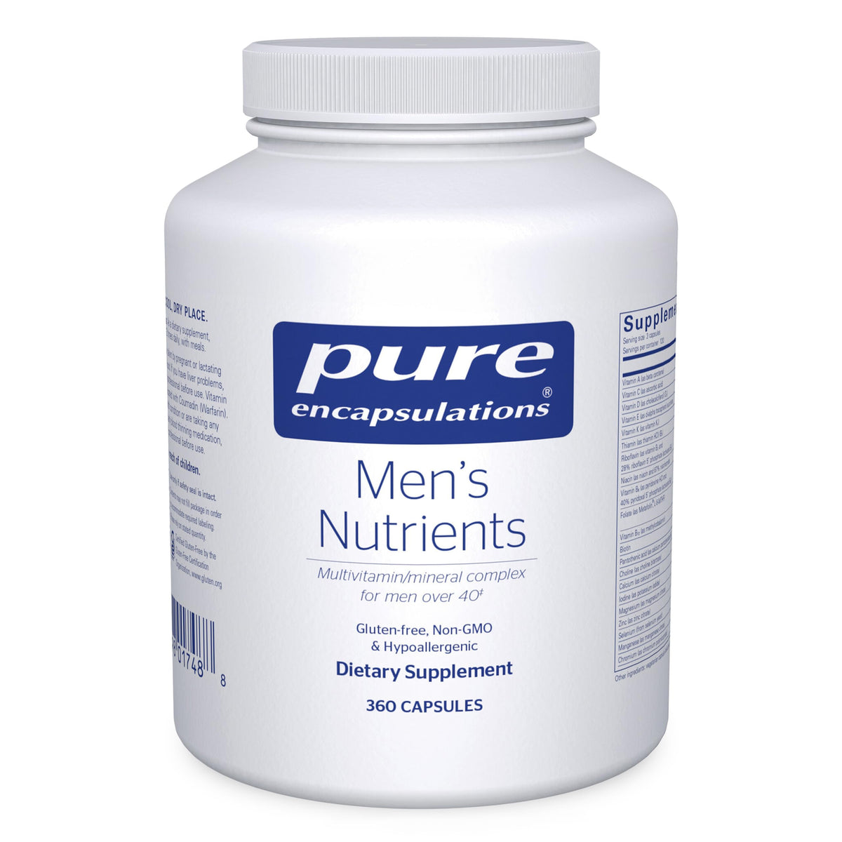 Pure Encapsulations Men's Nutrients bottle front view for daily energy