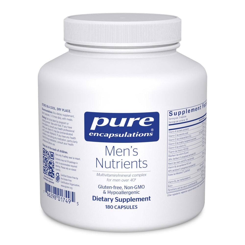 Pure Encapsulations Men's Nutrients bottle front, energy support for men over 40.