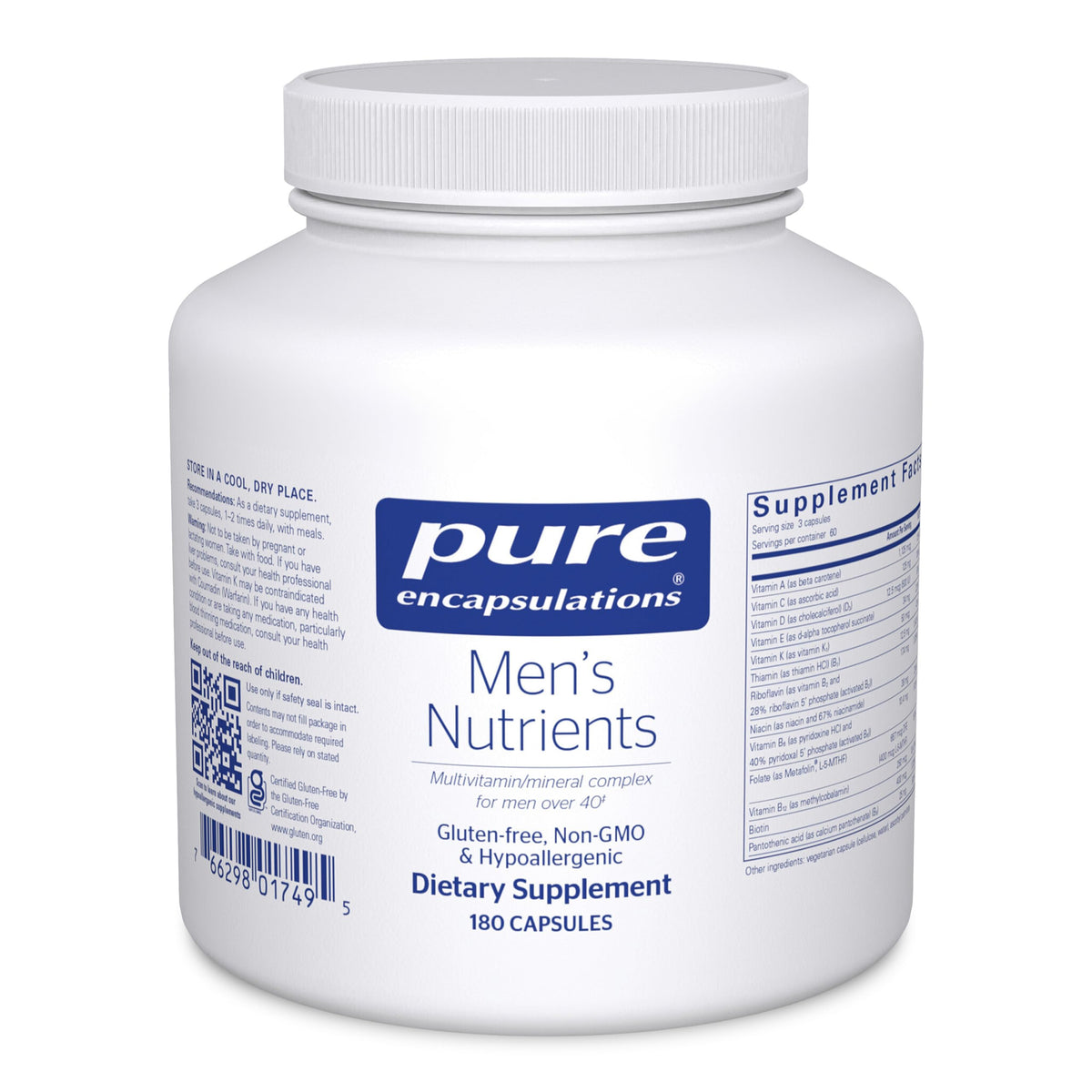Pure Encapsulations Men's Nutrients bottle front, energy support for men over 40.