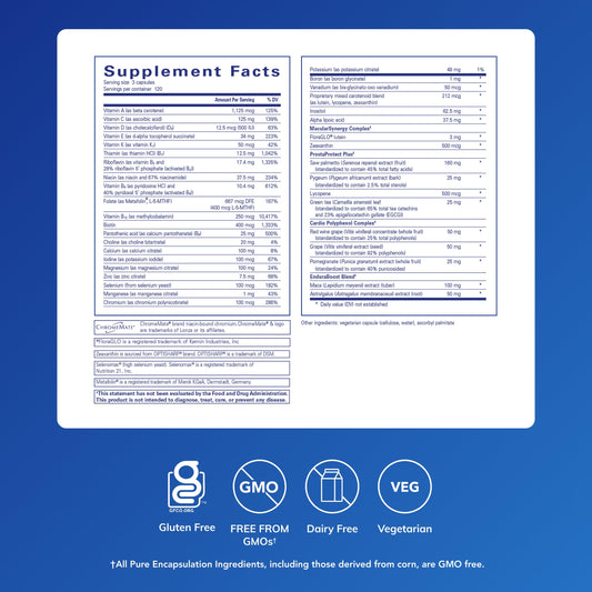 Label close-up of Pure Encapsulations Men's Nutrients showing ingredients