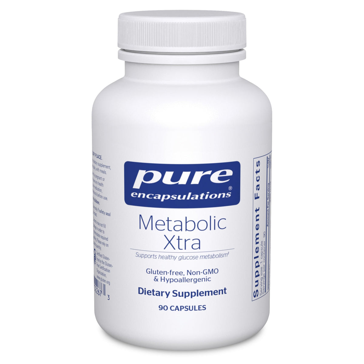 Pure Encapsulations Metabolic Xtra bottle front view for daily carbohydrate support