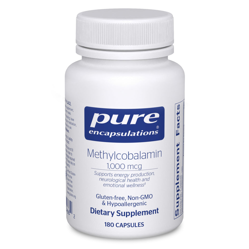 Pure Encapsulations methylcobalamin 1000mcg bottle shows premium B12 for nerve health