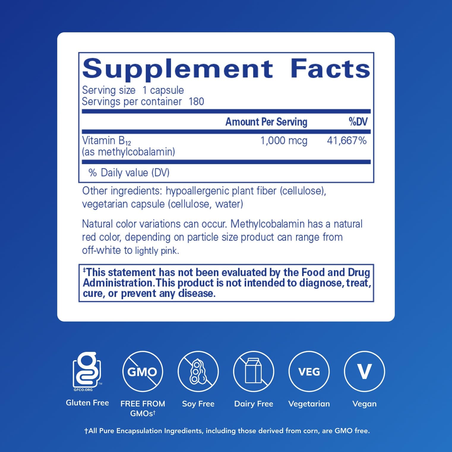 Pure Encapsulations methylcobalamin capsules pack for easy daily B12 supplementation