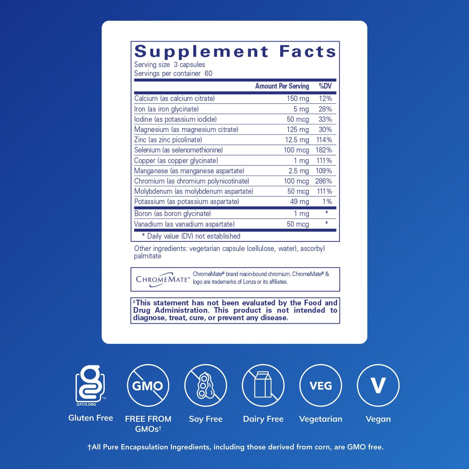 Pure Encapsulations Mineral 650 capsules closeup shows small, easy-to-swallow capsules
