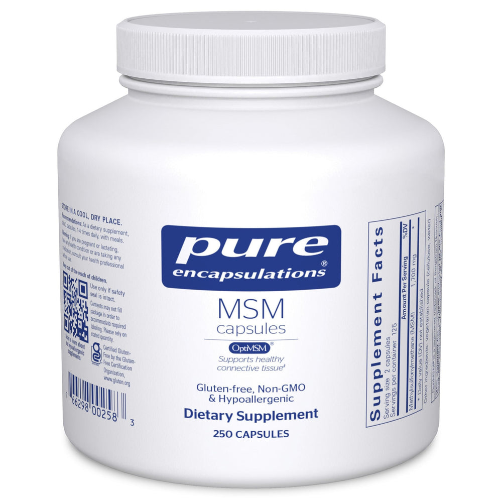 Pure Encapsulations MSM capsules bottle on shelf highlighting joint support potential