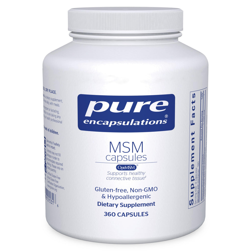 Pure Encapsulations MSM capsules bottle for joint support and connective tissue health.