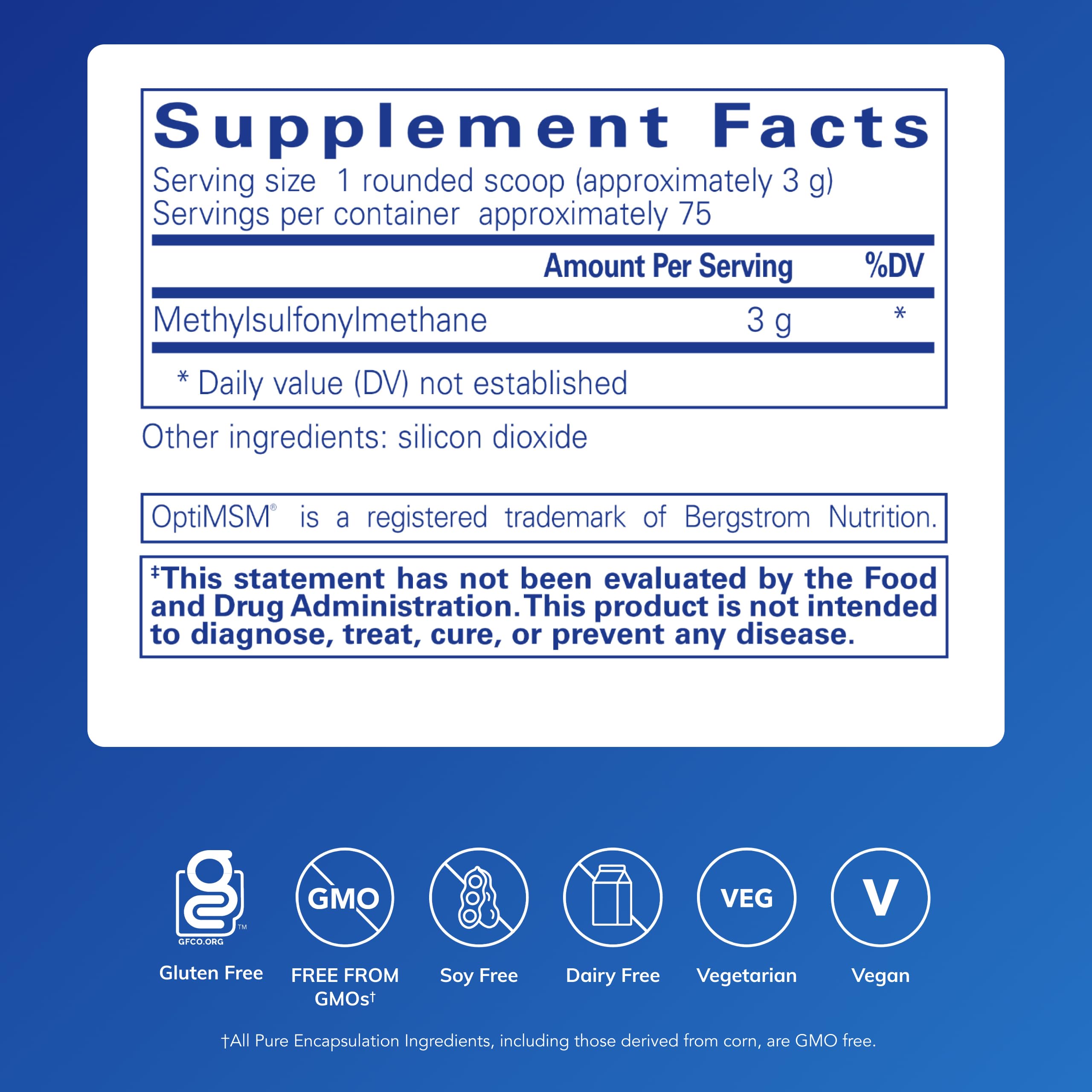 Pure Encapsulations MSM powder scoop for easy daily dosing and joint support