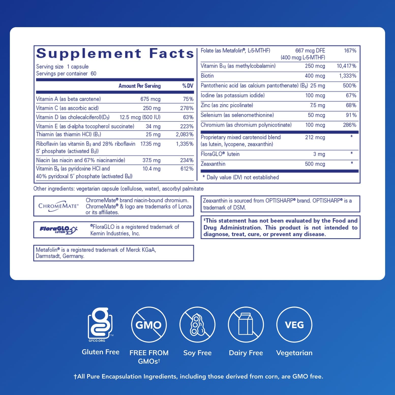 Pure Encapsulations Multi T/D capsules in the bottle illustrate convenient daily dosing