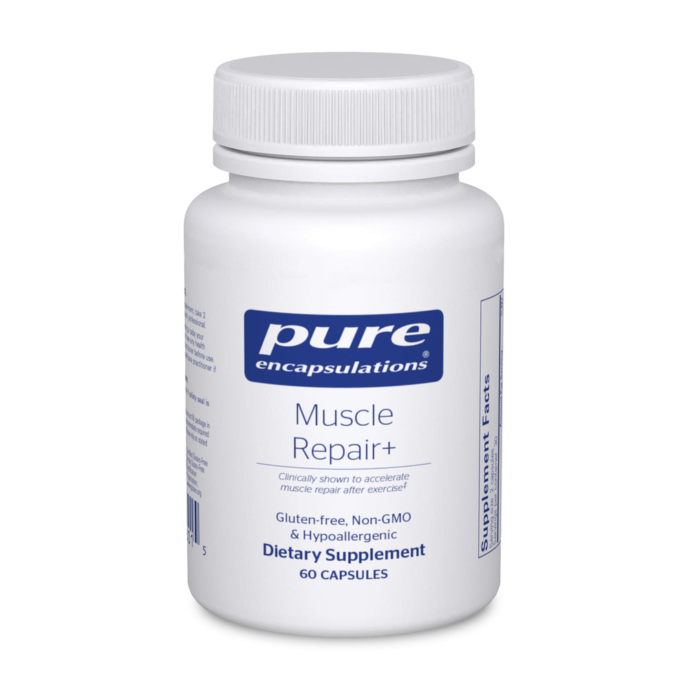 Pure Encapsulations Muscle Repair+ bottle supports active recovery after workouts.