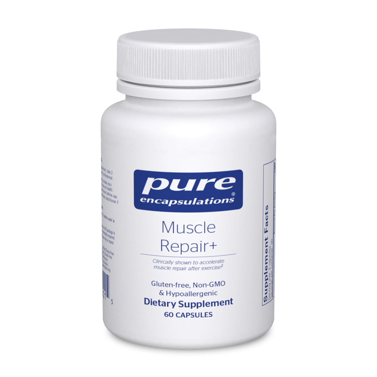 Pure Encapsulations Muscle Repair+ bottle supports active recovery after workouts.