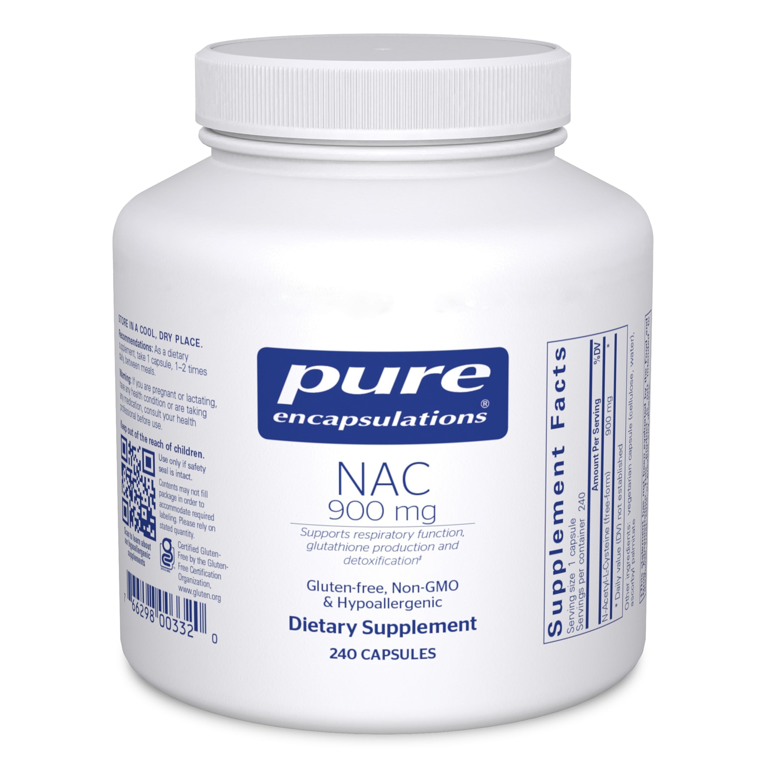 Pure Encapsulations NAC 900 mg bottle front for premium lung support