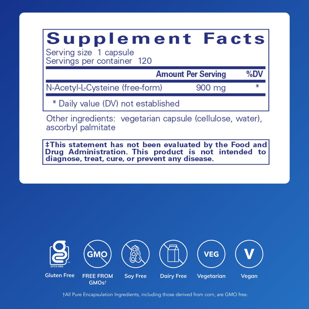 Pure Encapsulations NAC 900 mg capsules ready for daily antioxidant support.