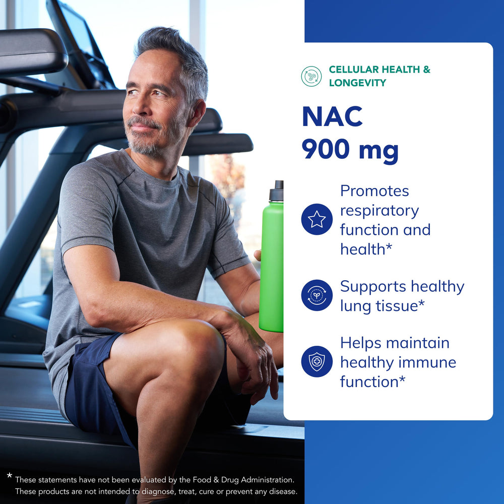 Pure Encapsulations NAC 900 mg label closeup showing quality and allergen-free formula.