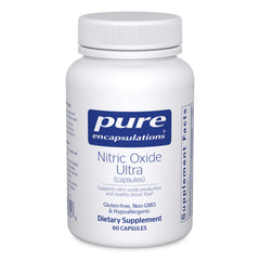 Pure Encapsulations Nitric Oxide Ultra bottle closeup suggesting potential blood flow support