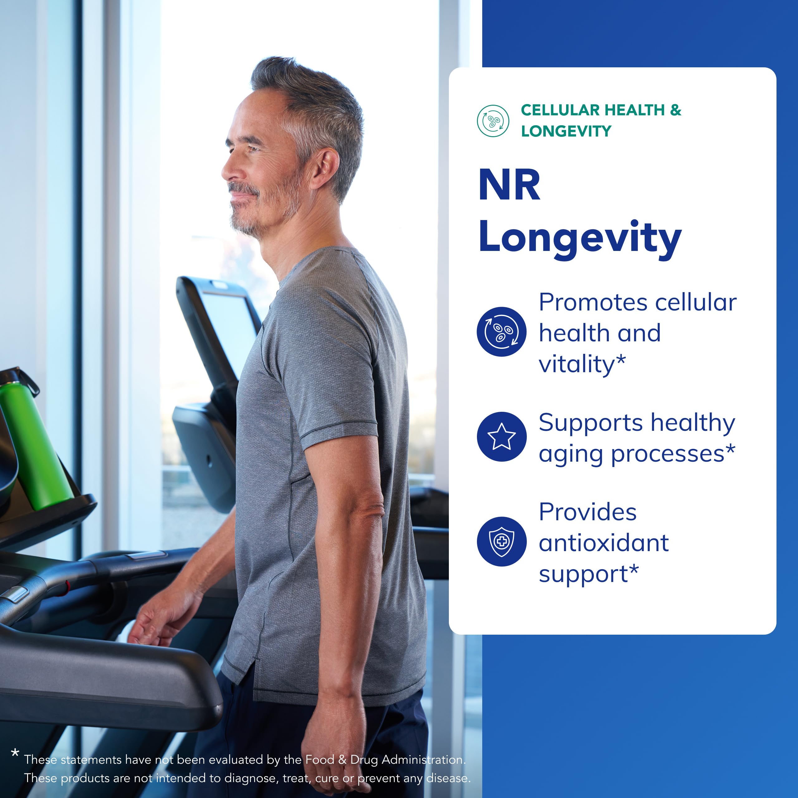 NR Longevity label close-up emphasizing gluten-free and non-GMO formulation