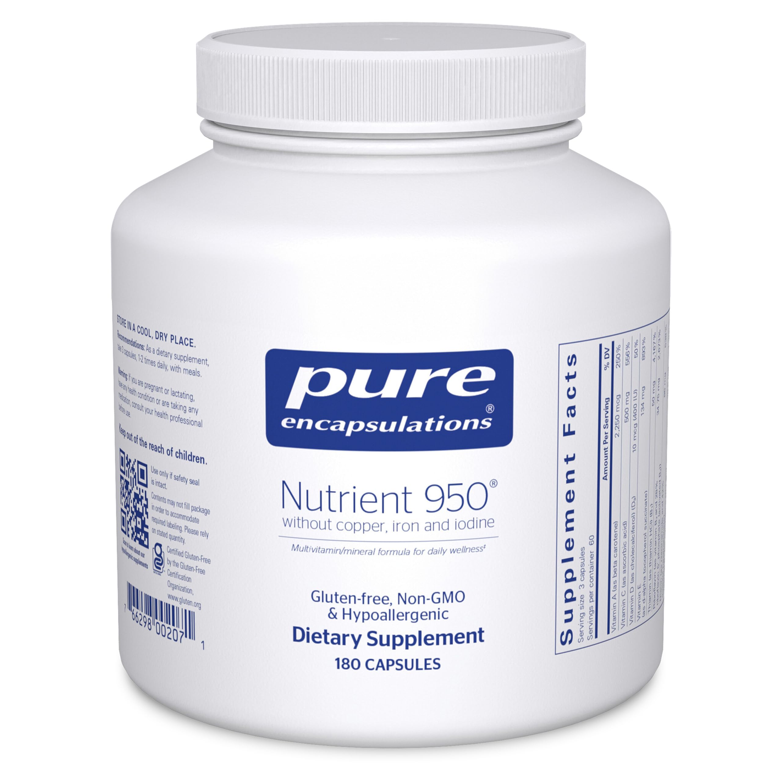 Pure Encapsulations Nutrient 950 bottle front; supports daily wellness.