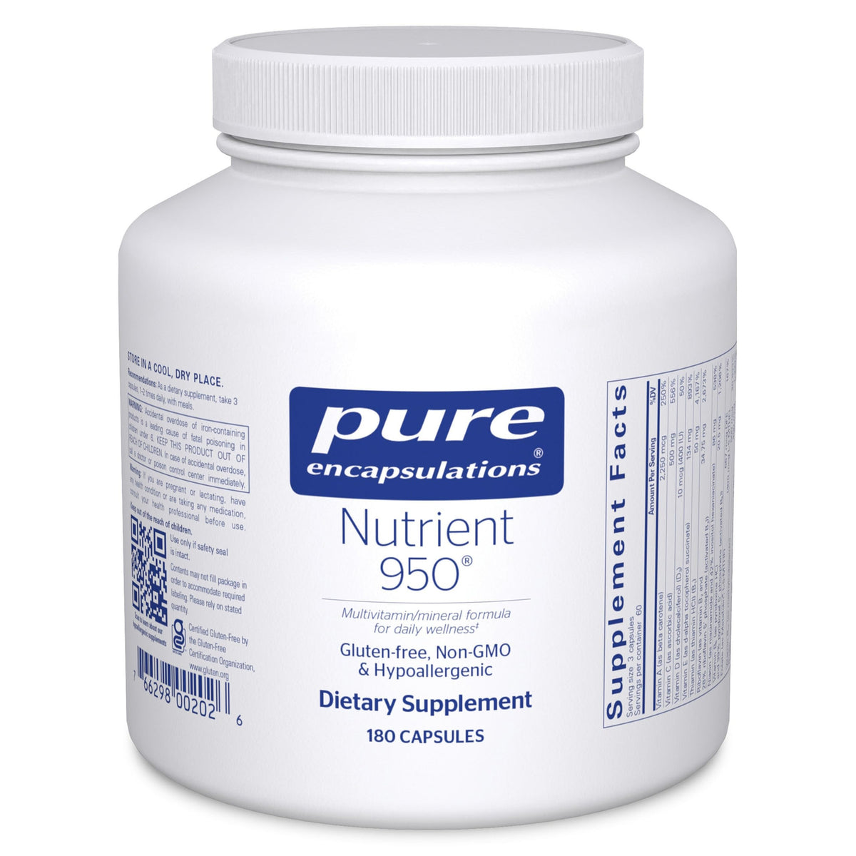 Pure Encapsulations Nutrient 950 bottle label; supports daily wellness