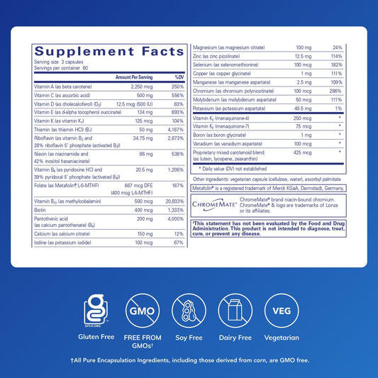 Pure Encapsulations Nutrient 950 capsules closeup; chelated minerals for better absorption.