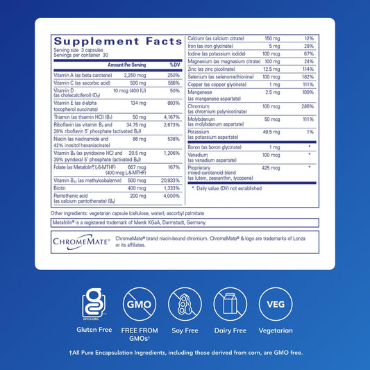 Pure Encapsulations Nutrient 950 capsules closeup emphasizes premium ingredients and enhanced absorption.