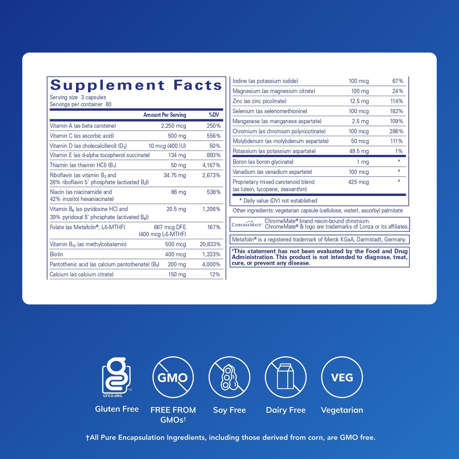 Pure Encapsulations Nutrient 950 label closeup shows clean ingredient profile for daily use.