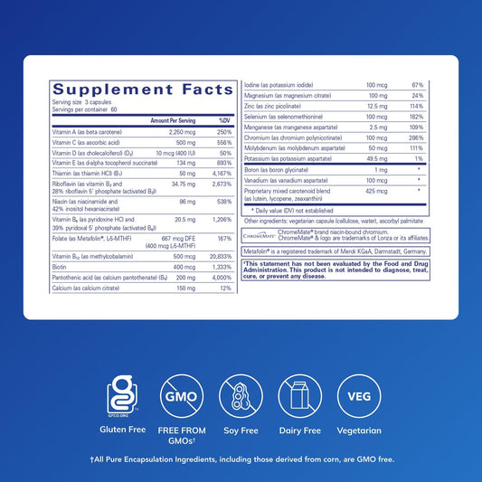 Pure Encapsulations Nutrient 950 label closeup shows clean ingredient profile for daily use.