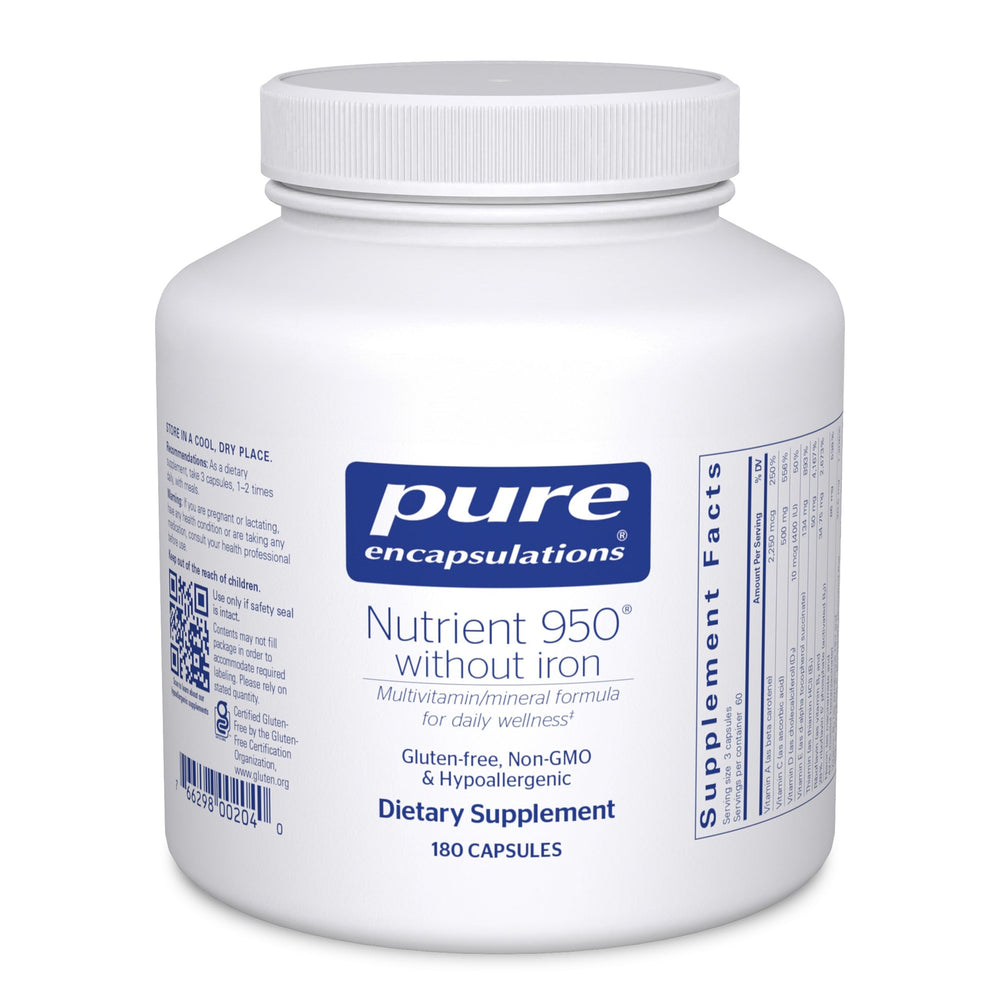 Pure Encapsulations Nutrient 950 without Iron bottle front supports daily nutritional balance