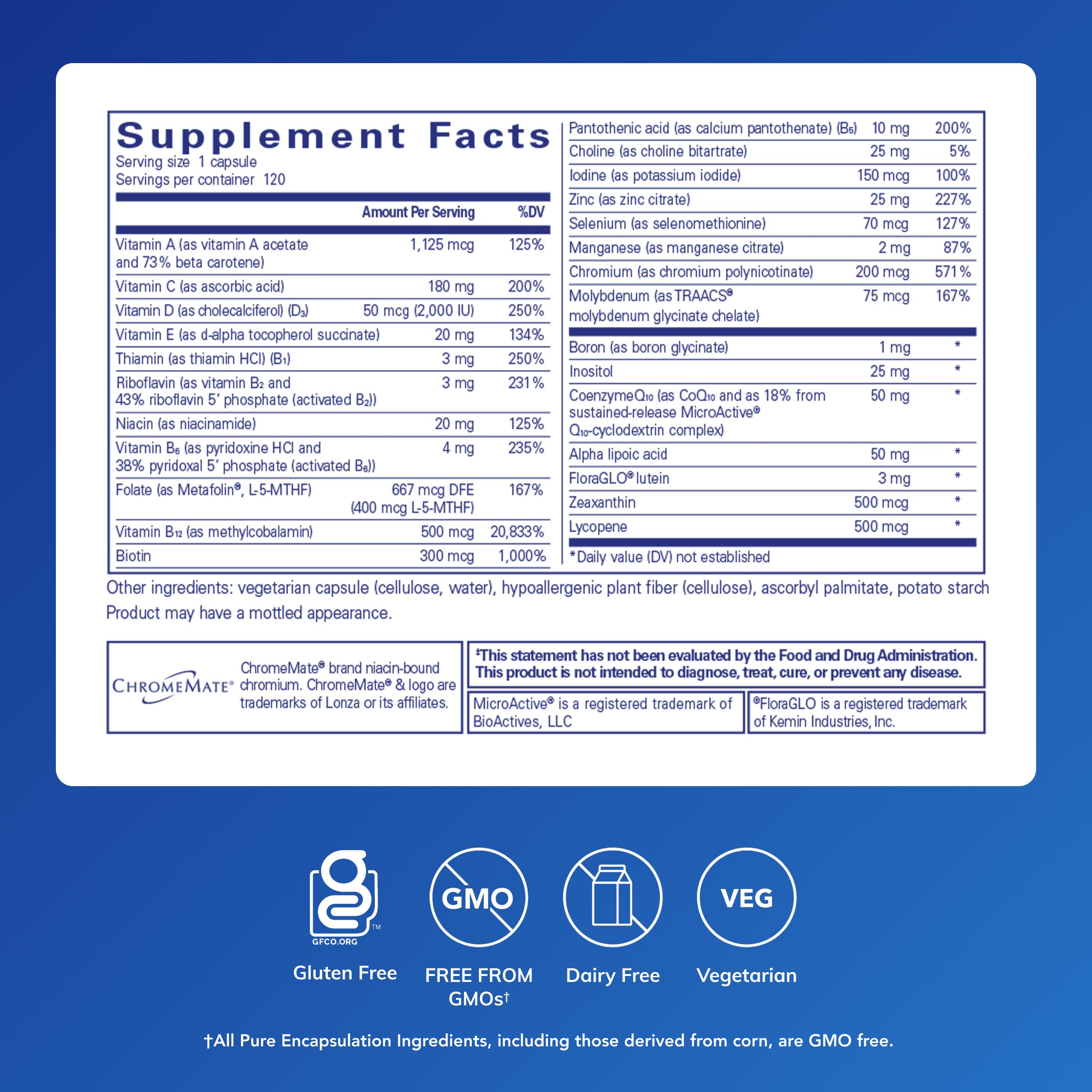 Close-up of Pure Encapsulations O.N.E. capsules for daily nutrition.